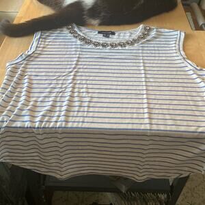 ATMOSPHERE striped tank with rhinestone neckline